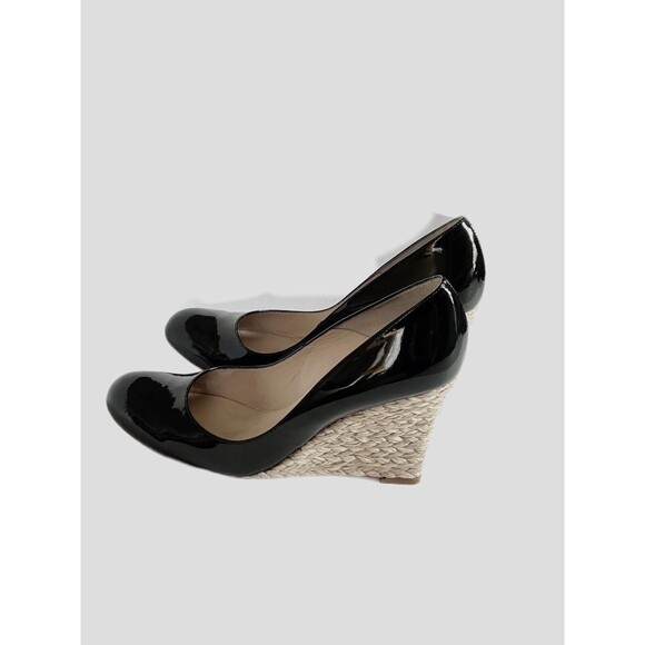 L.K. Bennett Maddox 4” Wedge Heels Black Patten Leather Jute Trim Heels Duchess - Picture 4 of 8